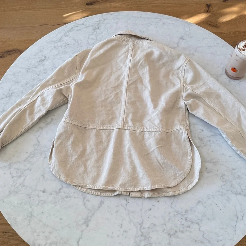 Zara Girls Tan Denim Shacket Size 14 Button Down Overshirt Jacket Neutral